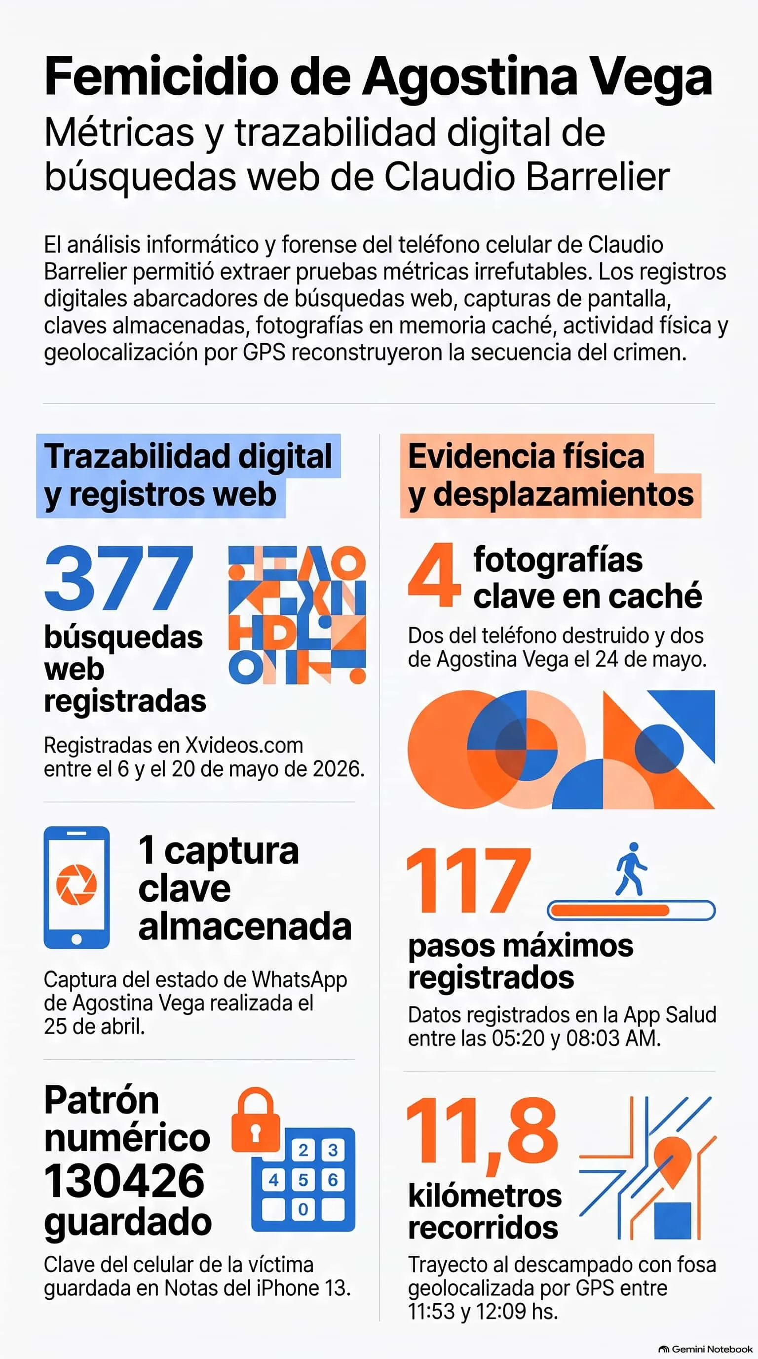 Infografía sobre las búsquedas web de Barrelier, según el análisis informático y forense.