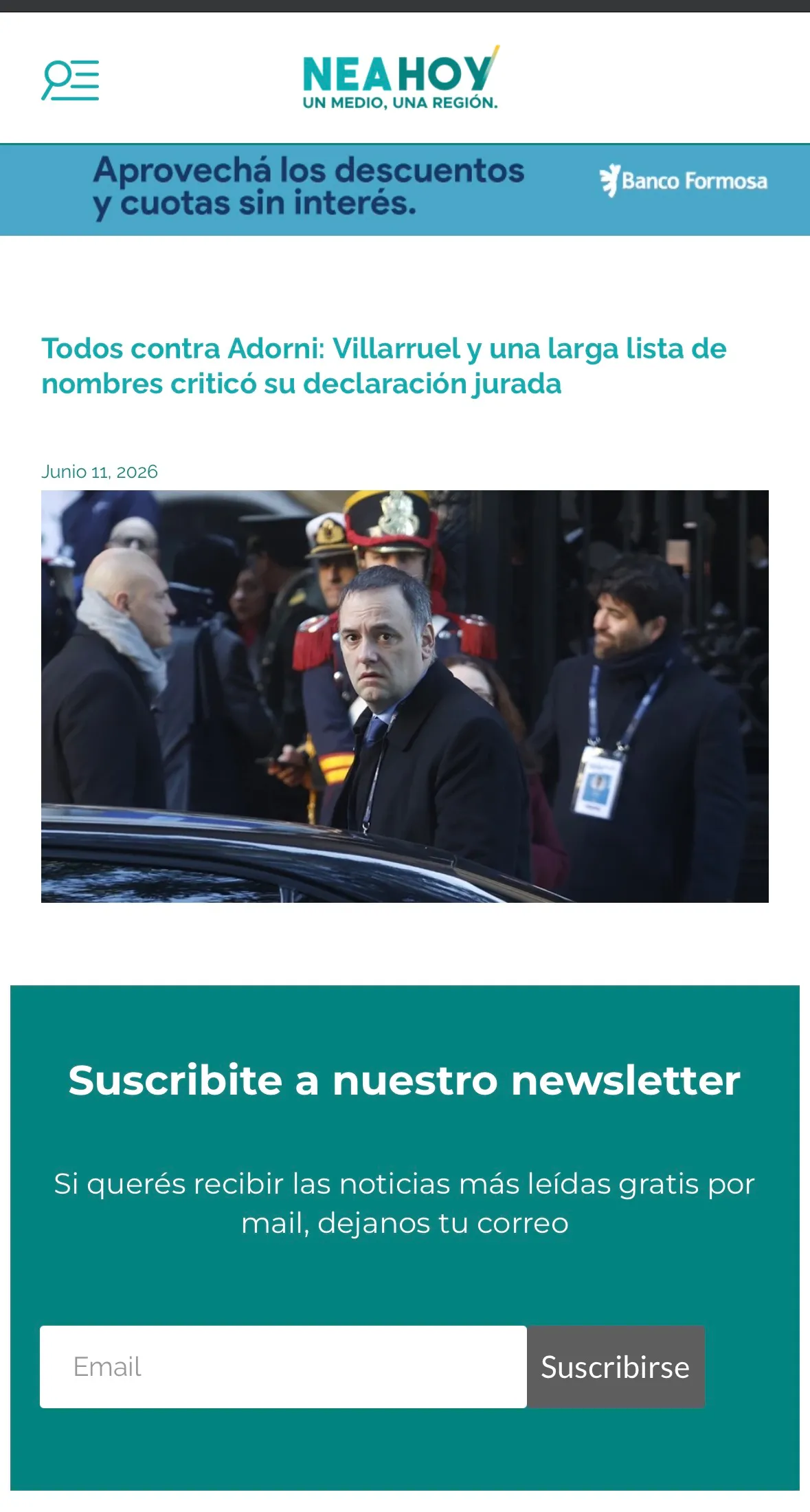 Abordaje periodístico clásico de la agenda informativa. El portal cubre las repercusiones políticas sobre la declaración jurada de Manuel Adorni mediante el formato de noticia dura, priorizando el texto y el conflicto institucional.